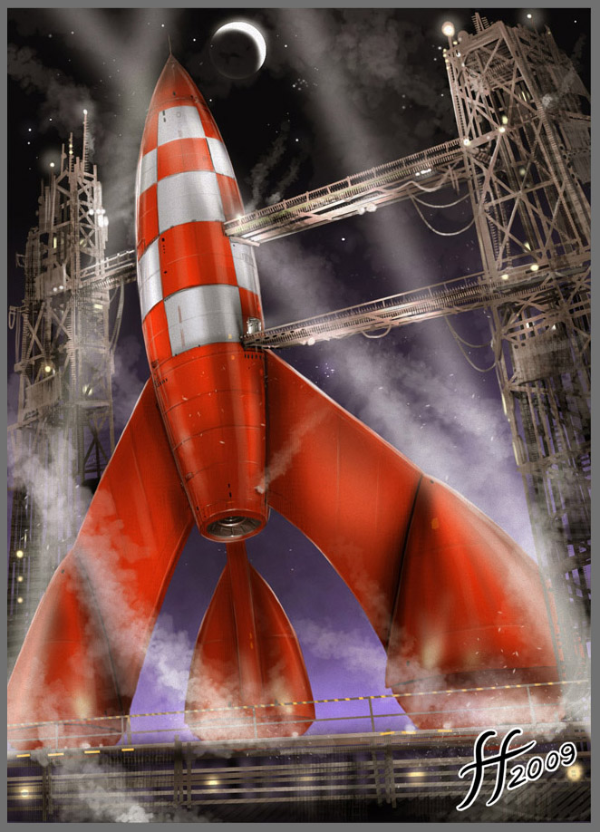 662x918 Tin Tin's Moon Rocket By 14 Bis - Rocket To The Moon Painting