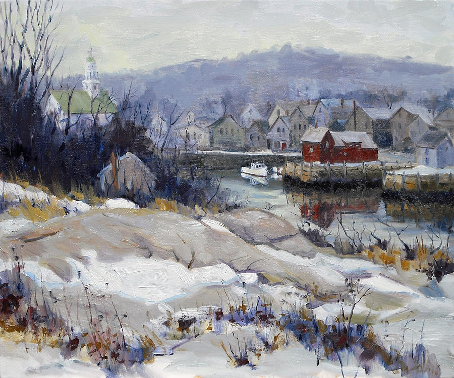 900x750 Rockport Harbor In Winter Painting By Chris Coyne - Rockport Painting