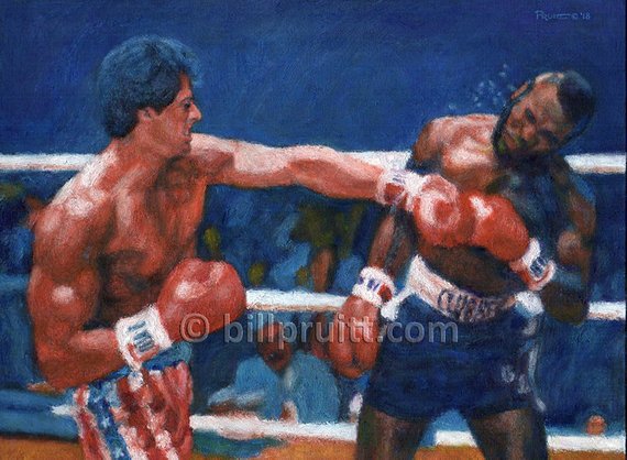 570x418 Original Painting Sylvester Stallone Rocky 3 Movie Art - Rocky 3 Painting