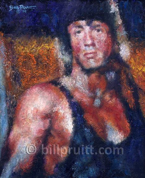 469x576 Original Oil Painting Rambo 3 Sylvester Stallone By Billpruittart - Rocky 3 Painting Original
