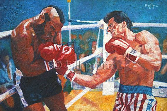 570x377 Original Oil Painting Of Sylvester Stallone Rocky By Billpruittart - Rocky 3 Painting Original