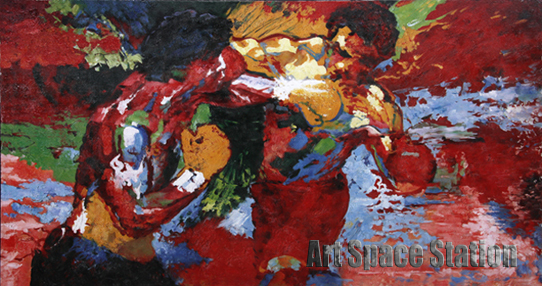 542x286 Abstract Artists Paintings Repro By Leroy Neiman Rocky Vs Apollo - Rocky And Apollo Painting