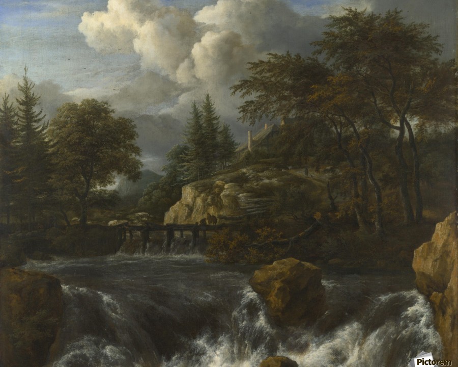 900x720 A Waterfall In A Rocky Landscape - Rocky Landscape Painting