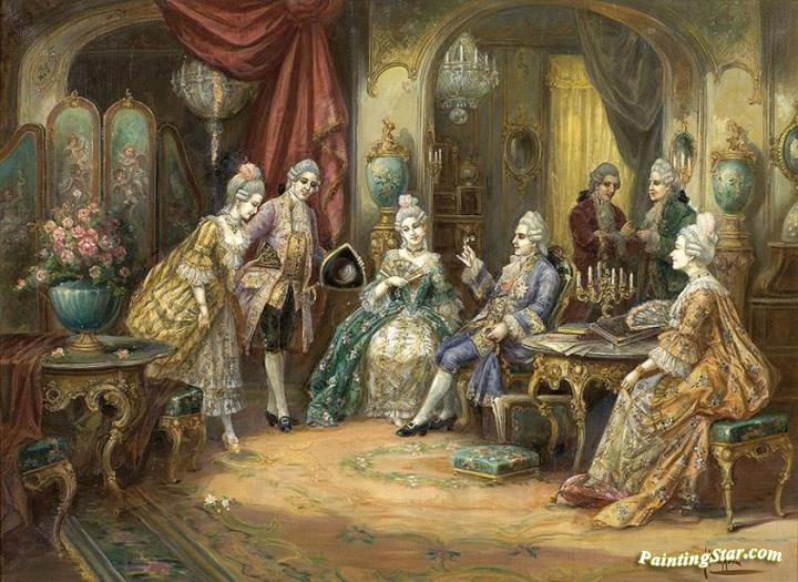 720x525 Rococo Interior Scene With Figures Artwork By Heinz Pinggera Oil - Rococo Painting