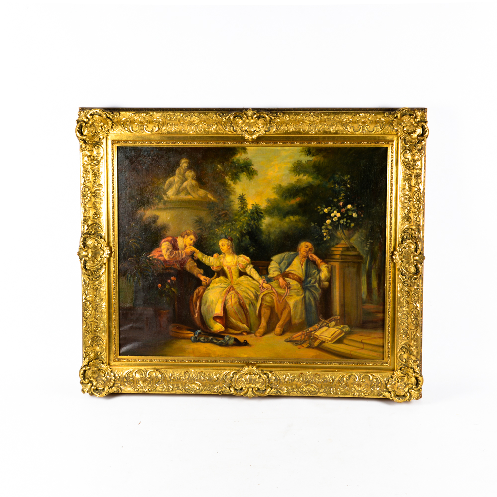 1000x1000 Rococo Style Painting In Gold Frame Ebth - Rococo Style Painting
