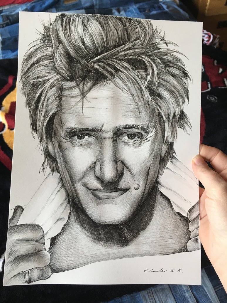 774x1032 Rod Stewart Pen Drawing Watercolour Painting By Billyboyuk - Rod Stewart Painting
