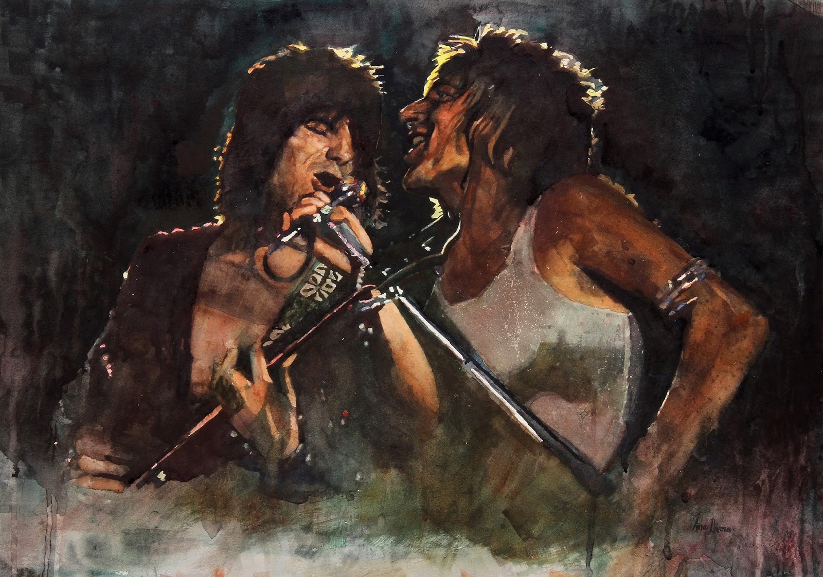 1600x1123 Aine Divine Paintings Rod Stewart And Ronnie Wood The Faces - Rod Stewart Painting