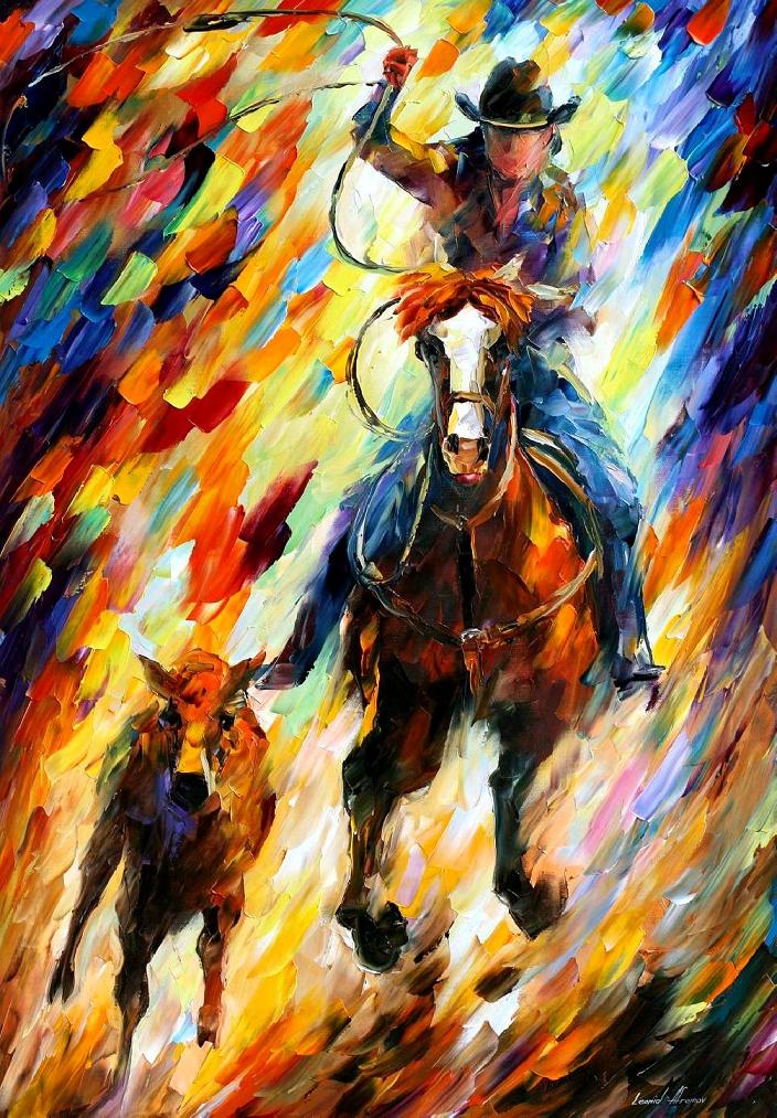 704x1013 Leonid Afremov, Oil On Canvas, Palette Knife, Buy Original - Rodeo Painting