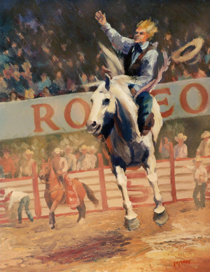 696x900 Rodeo Bareback Bronc Painting Painting By Kim Corpany - Rodeo Painting