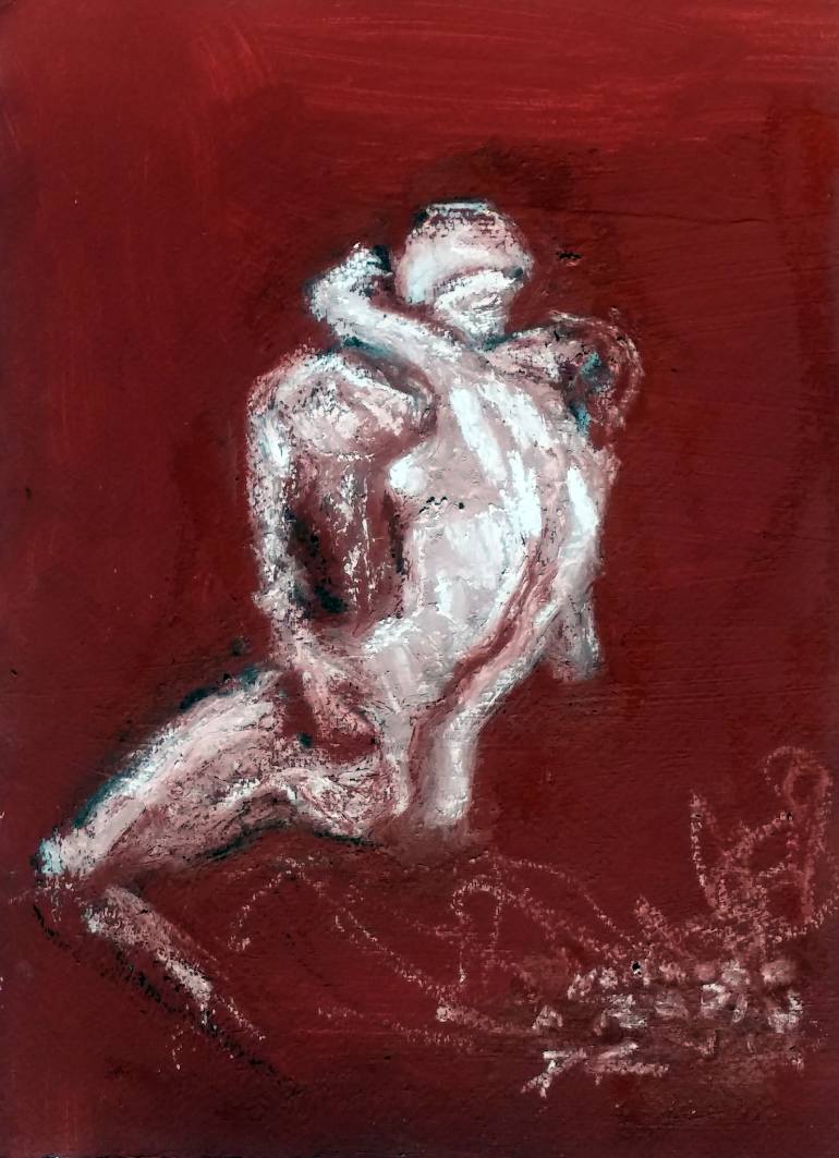 770x1063 Saatchi Art La Recontre Des Amants Ou L'Amour Fou, Inspiration - Rodin Painting