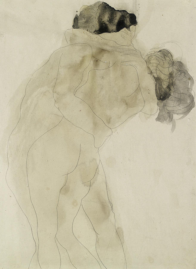 658x900 Two Embracing Figures Painting By Auguste Rodin - Rodin Painting