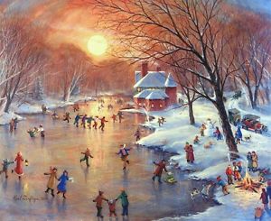300x245 Skating At Boathouse Karl Doerflinger Sn Litho Print Roger - Roger Williams Painting