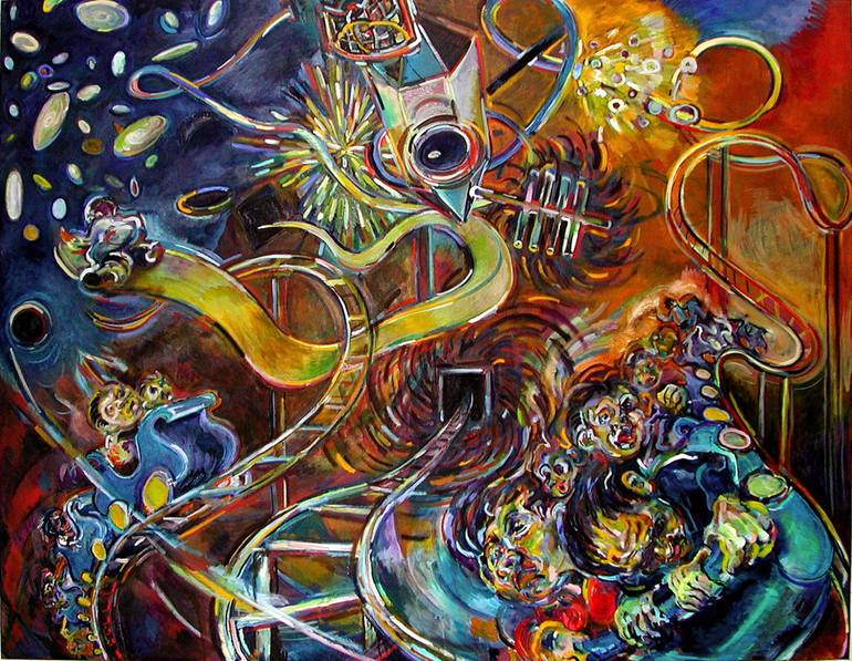 770x597 Saatchi Art Roller Coaster Ii Painting By Claus Castenskiold - Roller Coaster Painting
