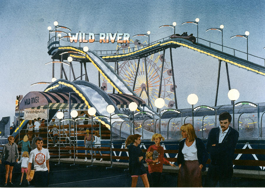 900x640 Del Mar Fair At Night Painting By Mary Helmreich - Roller Coaster Painting