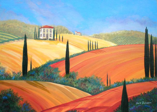 650x464 Rolling Hills Of Tuscany By Herb Dickinson - Rolling Hills Painting