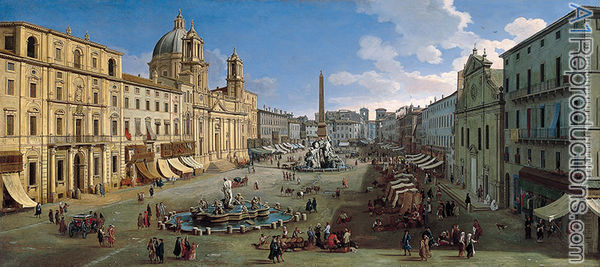 600x267 Piazza Navona, Roma Oil Painting Reproductions, Piazza Navona - Roma Painting