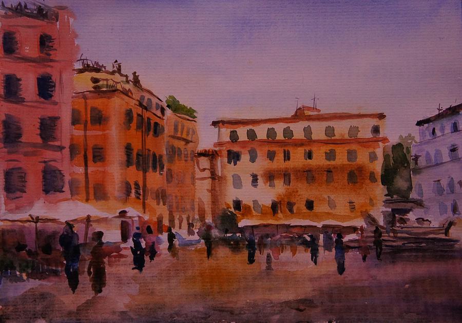 900x629 Piazza Santa Maria In Trastevere Painting By Litvac Vadim - Roma Painting