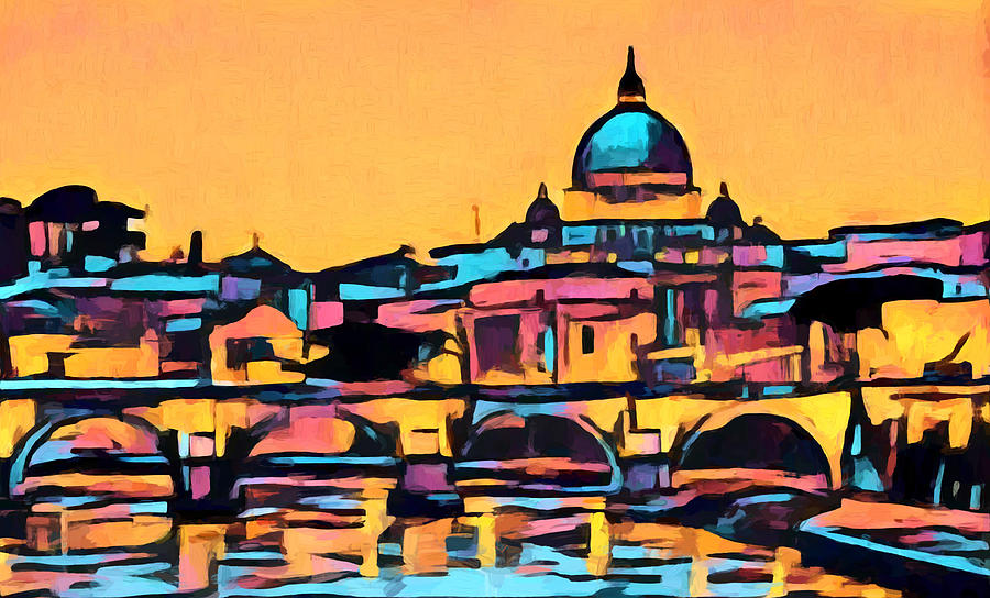 900x544 Rome Colorful Skyline Painting By Dan Sproul - Roma Painting