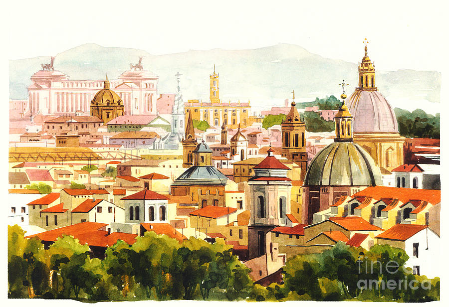 900x616 Tetti Di Roma Painting By Federico Rossi - Roma Painting