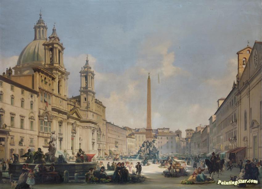 850x613 Veduta Di Piazza Navona, Roma Artwork By Ippolito Caffi Oil - Roma Painting