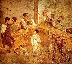 300x268 Food And Dining In The Roman Empire - Roman Bath House Painting