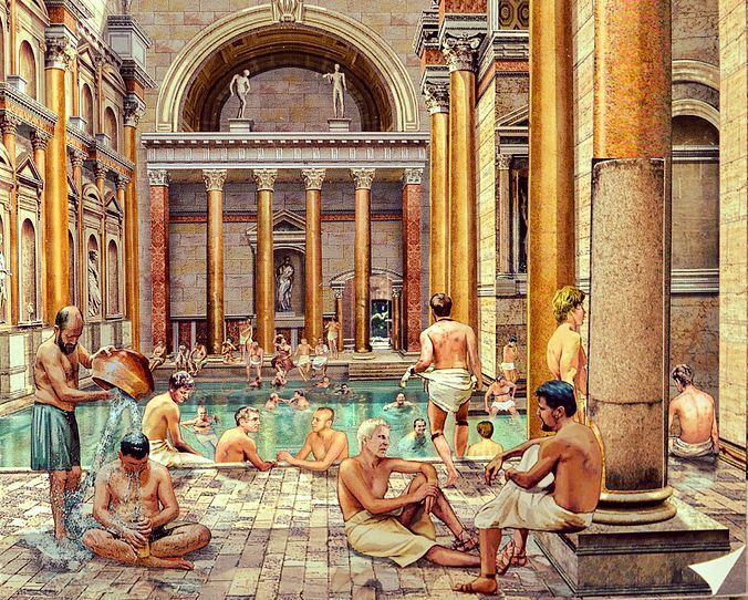 676x542 This Is A Good Example Of A Roman Bath House. The Colors - Roman Bath House Painting
