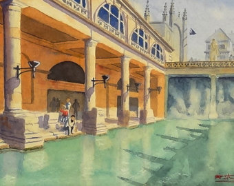 340x270 Items Similar To Bath, England Fountain Statue Photo Print On Etsy - Roman Bath Painting