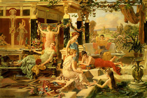 300x200 The Roman Bath Young Women Bathing Painting By Emmanuel Oberhausen - Roman Bath Painting