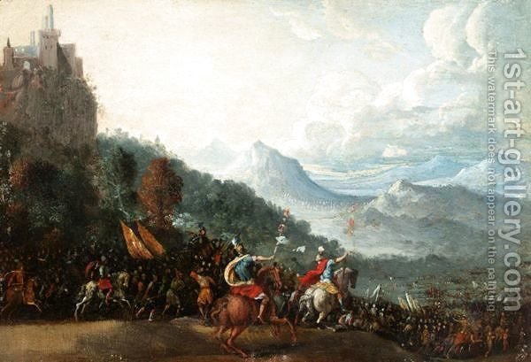 600x409 Extensive Mountainous Landscape Witha Roman Army Marching Into - Roman Battle Painting