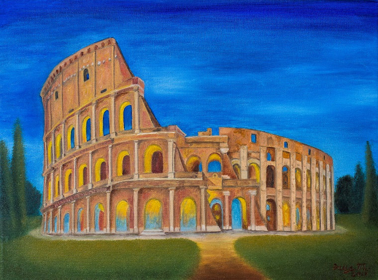 760x564 Italy Landscape Oil Painting Roman Colosseum 18 X 24 - Roman Colosseum Painting