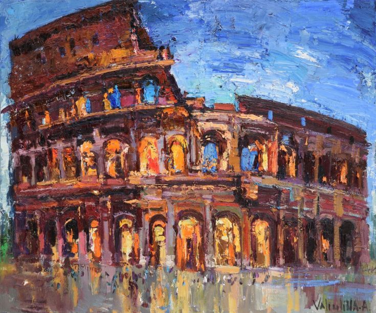 735x611 Symbol Of Rome Colosseum Italy Painting Original - Roman Colosseum Painting
