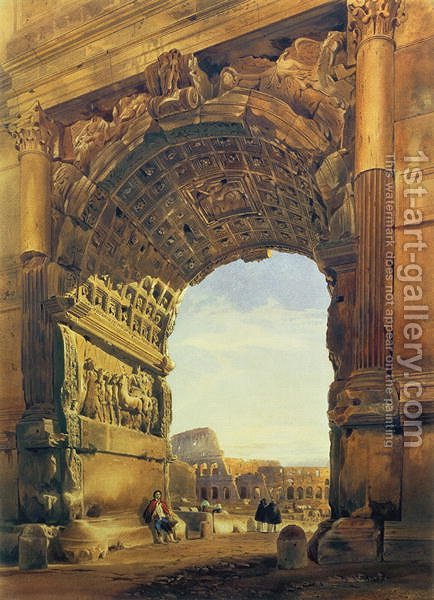 434x600 The Arch Of Titus With The Colosseum, Rome Thomas Hartley Cromek - Roman Colosseum Painting