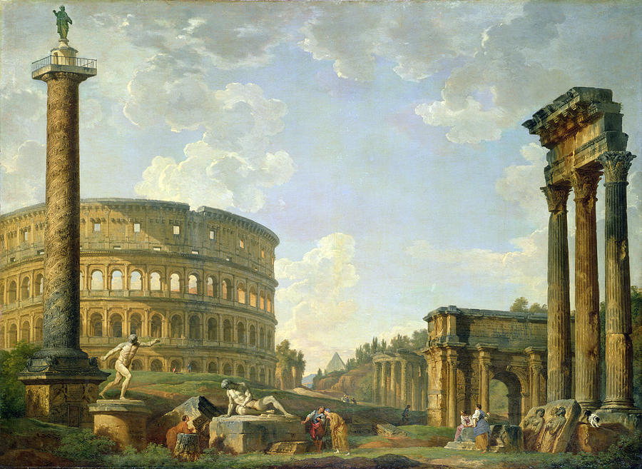 900x657 The Colosseum And Other Monuments Painting By Giovanni Paolo Panini - Roman Colosseum Painting
