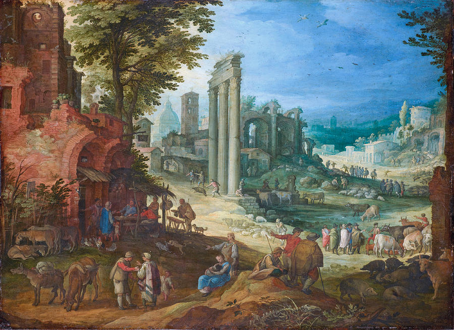 900x654 View Of The Roman Forum Painting By Paul Bril - Roman Forum Painting