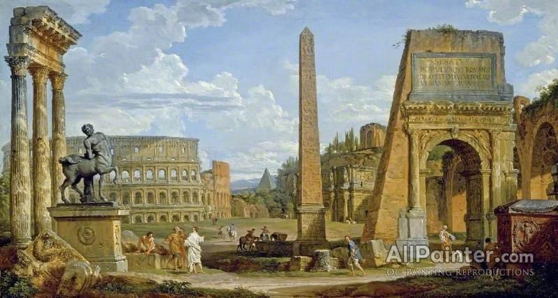 800x428 Giovanni Paolo Panini Capriccio Of Roman Ruins With The Colosseum - Roman Oil Painting