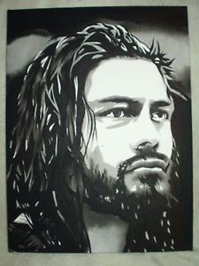 225x300 Canvas Painting Wrestler Roman Reigns Portrait C Bampw Art 16x12 - Roman Reigns Painting