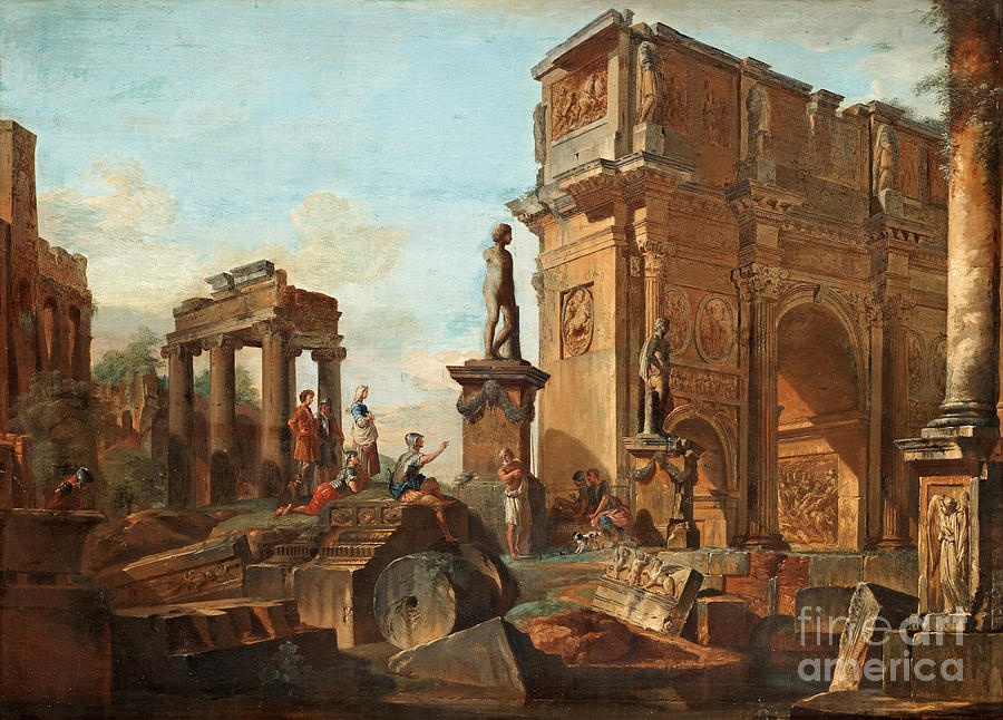 900x646 Capriccio With Figures At The Roman Ruins And The Arch - Roman Ruins Painting