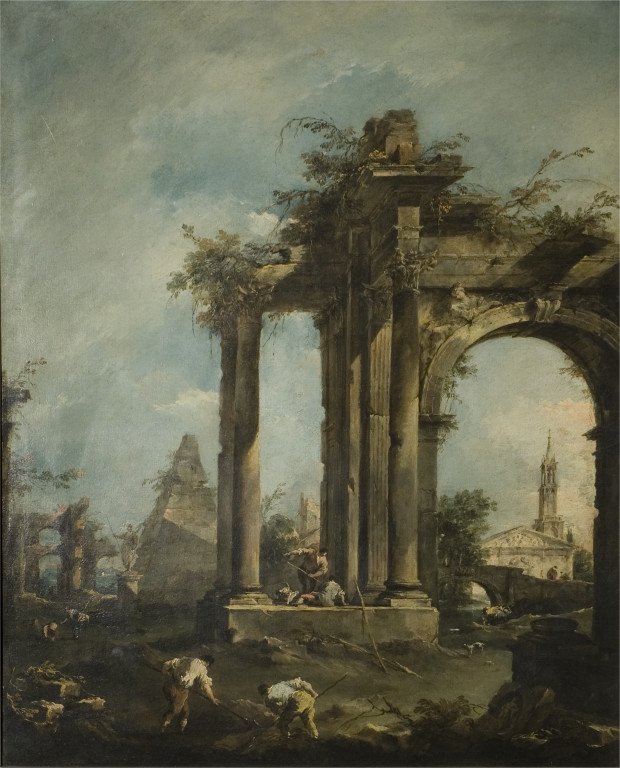 620x768 Capriccio With Roman Ruins, A Pyramid And Figures Guardi - Roman Ruins Painting