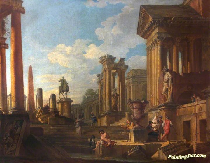 720x560 Roman Ruins With Figures Artwork By Giovanni Paolo Pannini Oil - Roman Ruins Painting