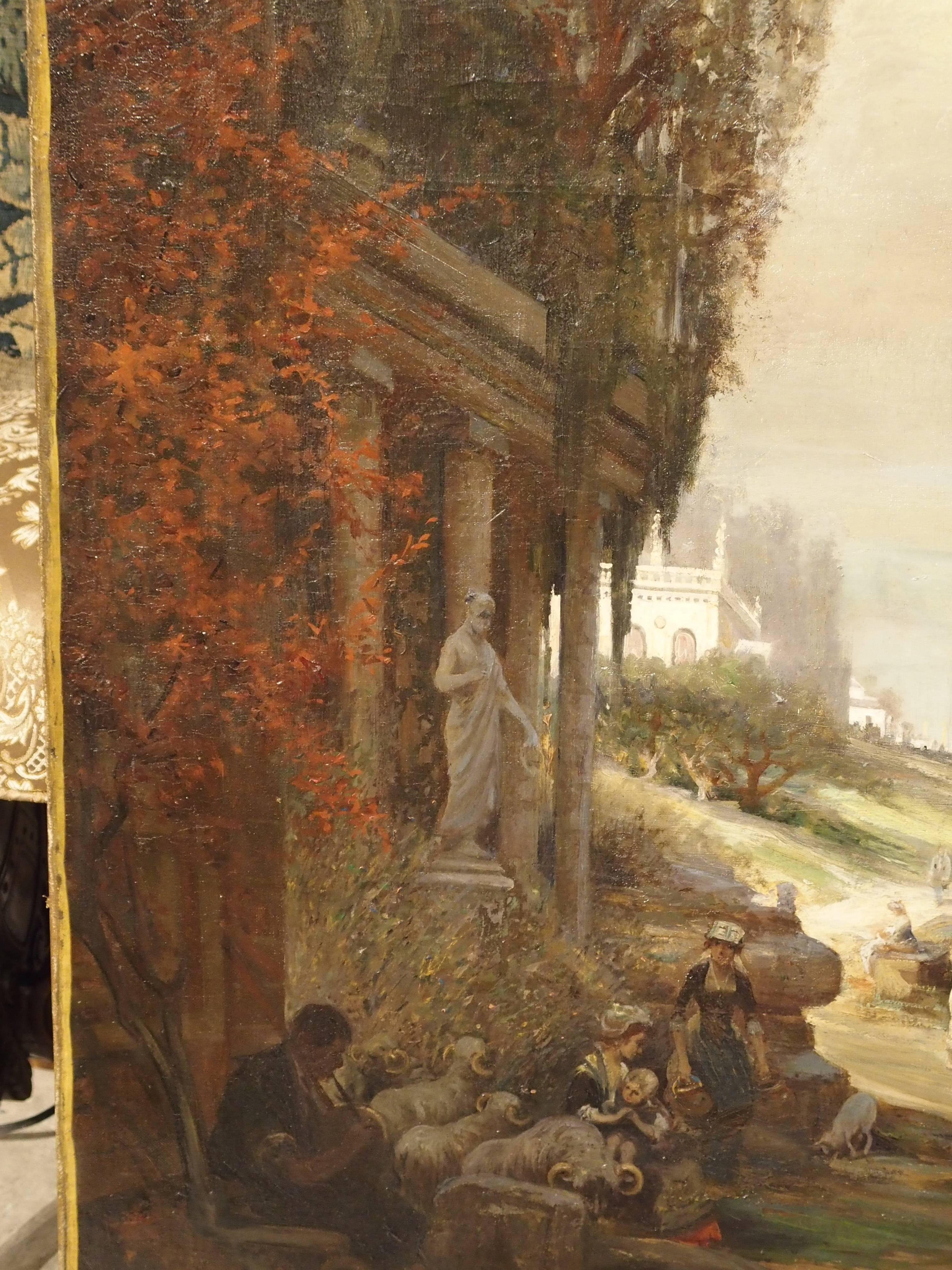 2976x3968 Antique French Oil Painting Of 19th Century Life Amongst Roman - Roman Ruins Painting