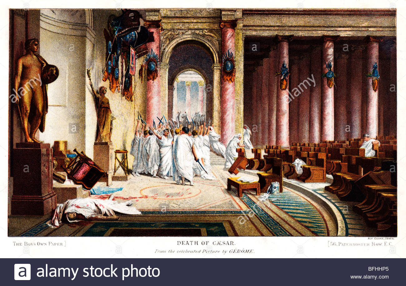 1300x916 Death Caesar, Print From Painting By Gerome - Roman Senate Painting