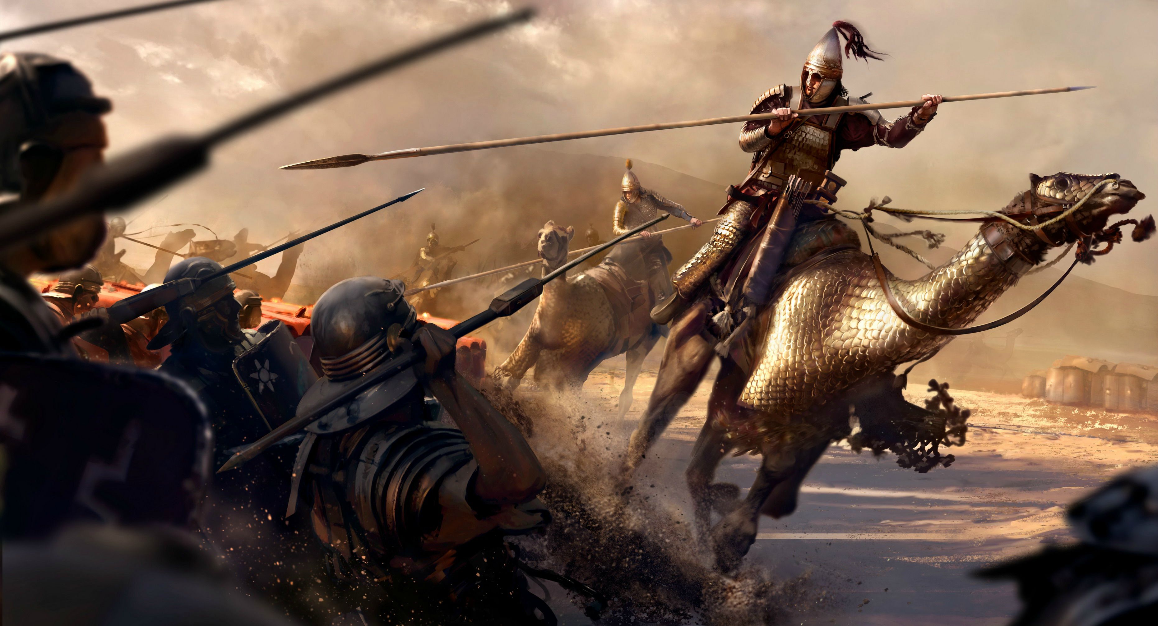 3724x2014 Historical Wallpapers - Roman Soldiers In Battle Painting