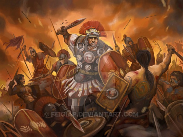 600x450 Roman War By Feigiap - Roman Soldiers In Battle Painting