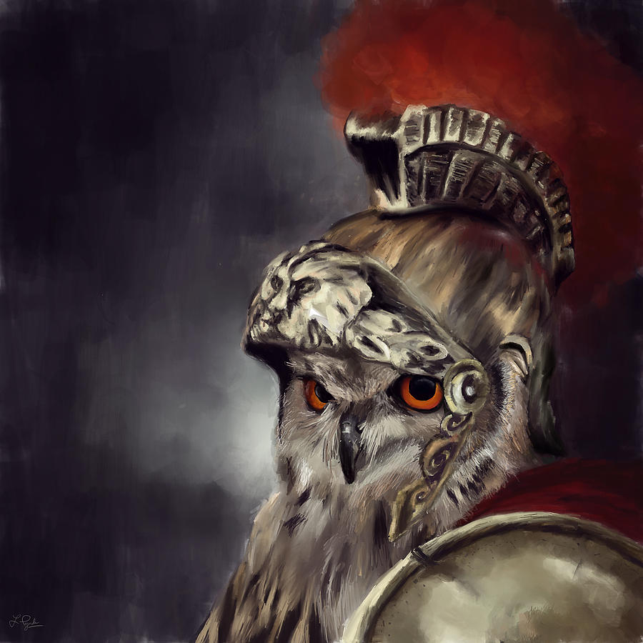 900x900 Owl Roman Warrior Painting By Lourry Legarde - Roman Warrior Painting