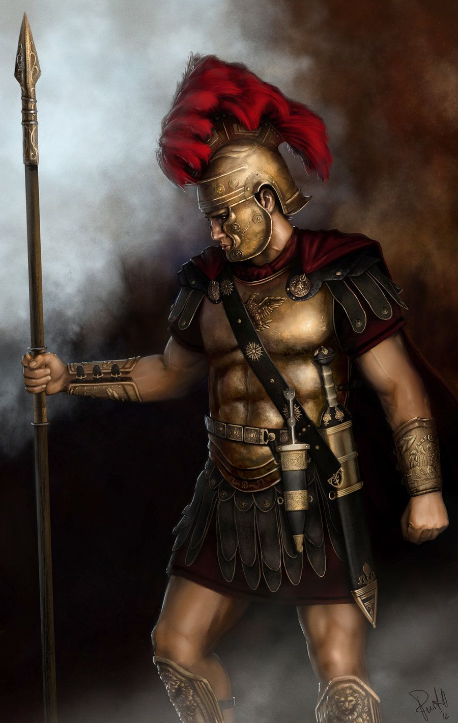 900x1419 This Is An Ancient Roman Mosaic Painting. Description - Roman Warrior Painting