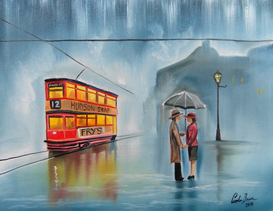 900x696 Romantic Couple Tram By Gordonbruce - Romantic Couple Painting Images