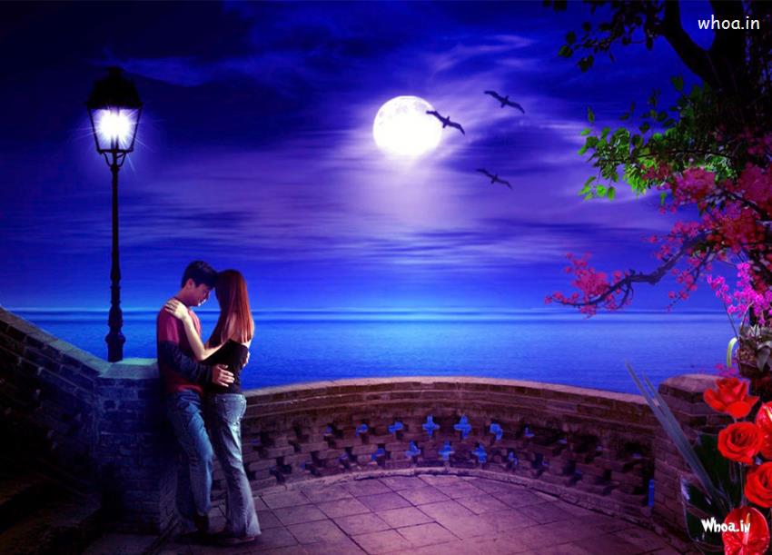 850x611 Romantic Couple On A Beach At Evening Painting - Romantic Couple Painting Images