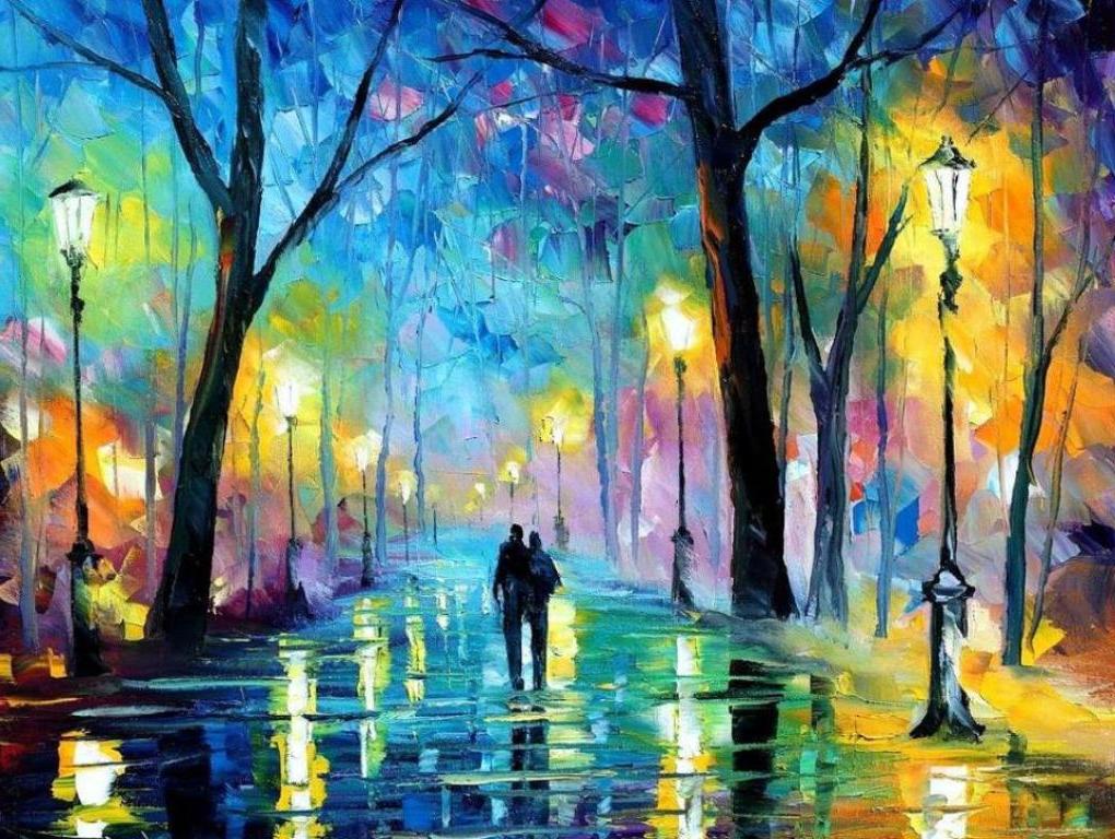 1020x768 Romantic Walk Leonid Afremov Painting You With Words - Romantic Love Painting