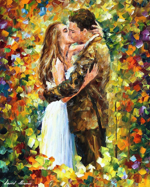 570x708 Dance Under The Rain Palette Knife Oil Painting On Canvas - Romantic Love Painting