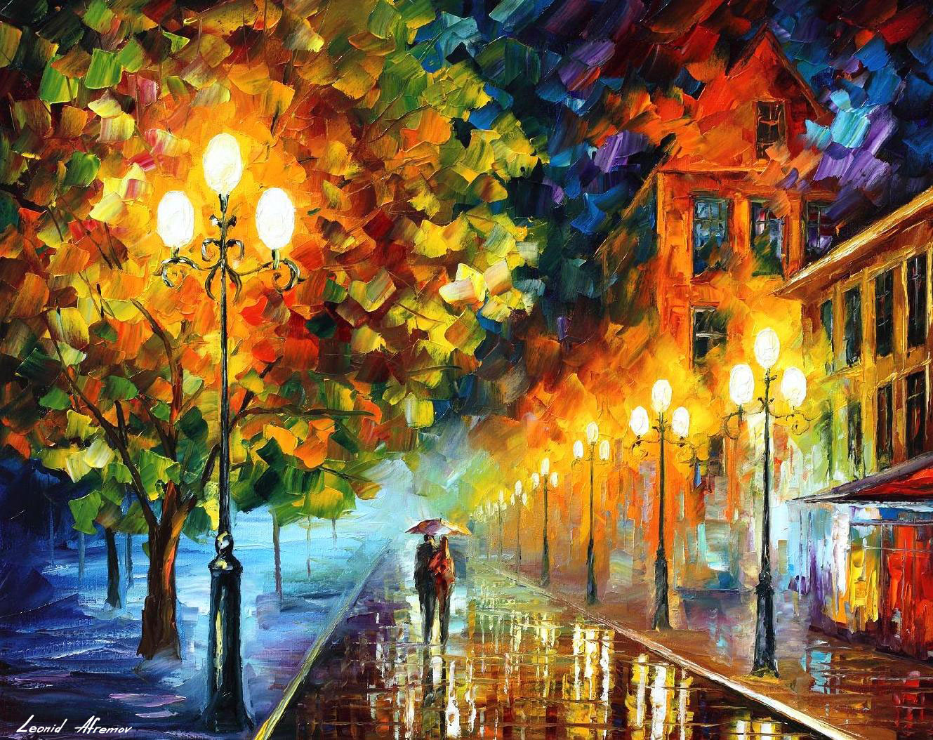1329x1054 Romantic Night Palette Knife Oil Painting On Canvas By Leonid - Romantic Painting